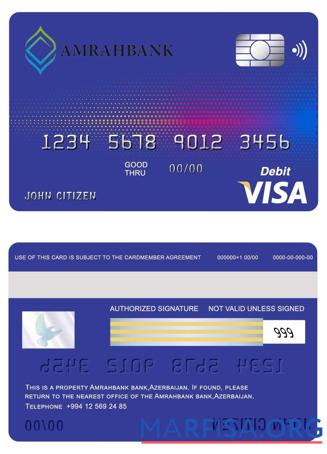 Blank Azerbaijan Amrahbank visa card sample